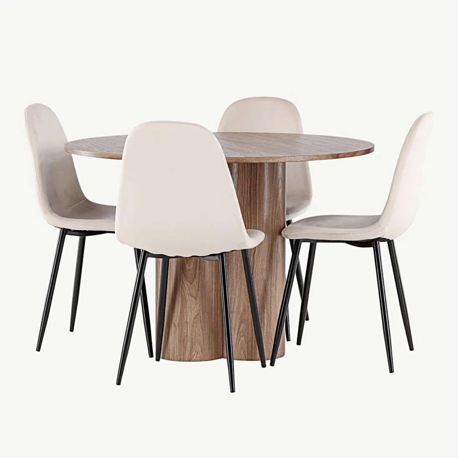 Ümmarguse pruuni Olivia söögilaua ja beežide Polar samettoolide komplekt (110 cm), GR24467 – 6