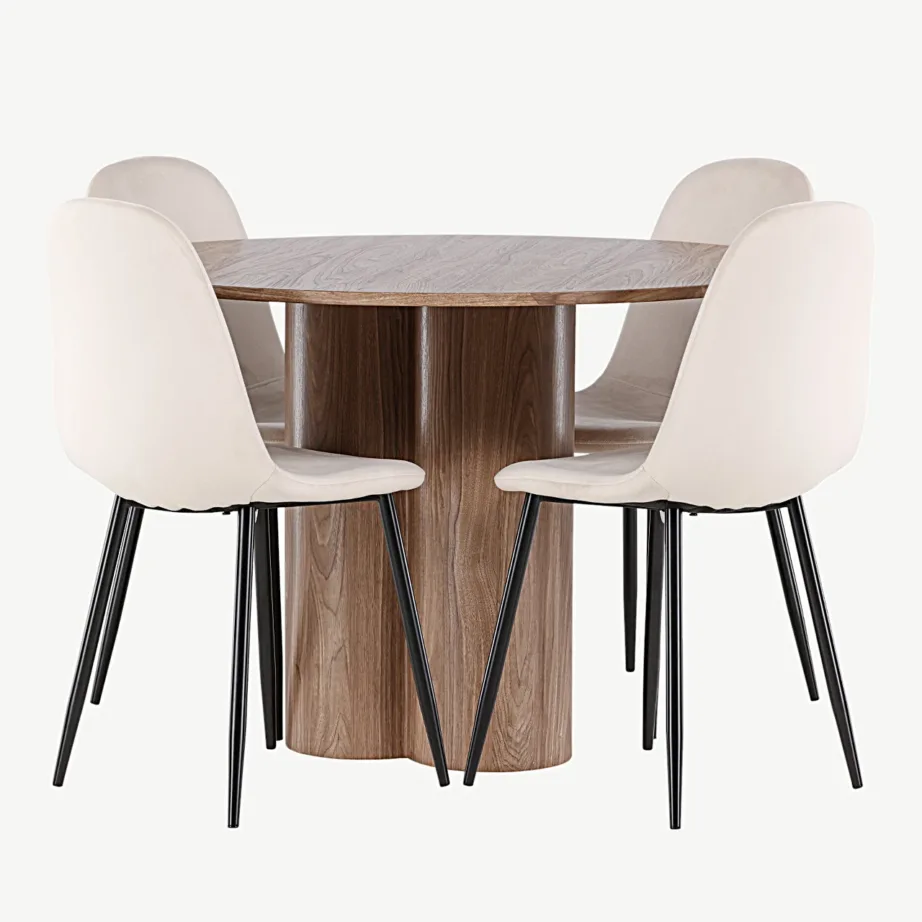 Ümmarguse pruuni Olivia söögilaua ja beežide Polar samettoolide komplekt (110 cm), GR24467 – 7