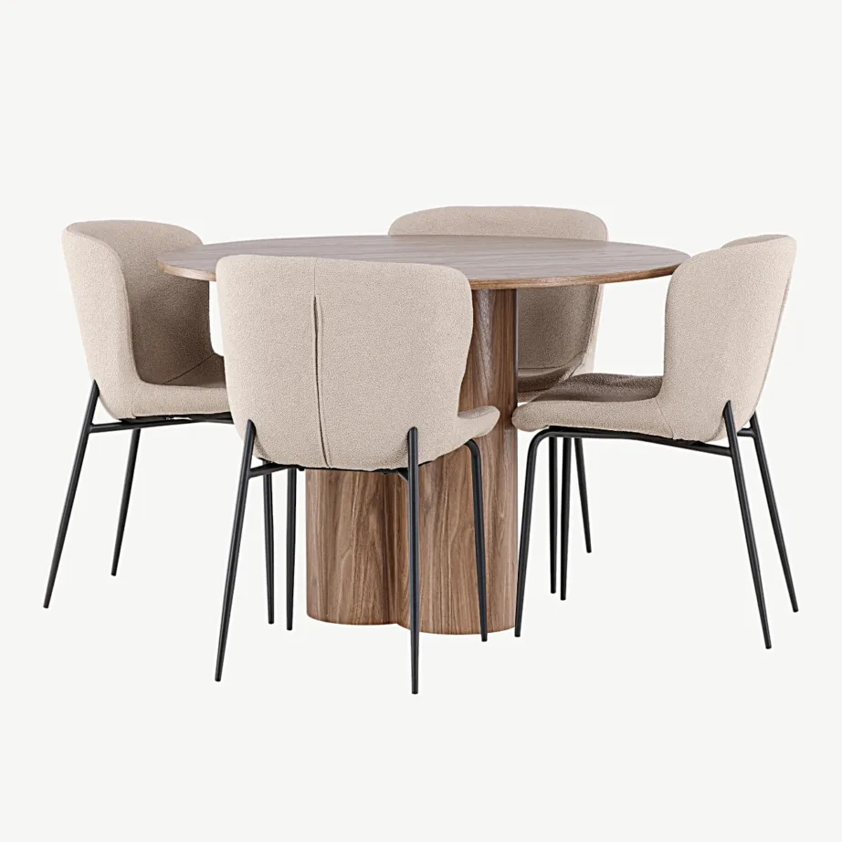 Ümmargune pruun söögilauakomplekt Olivia lauaga ja beežide Modesto buklee-toolidega (4 tk), GR24468 – 3