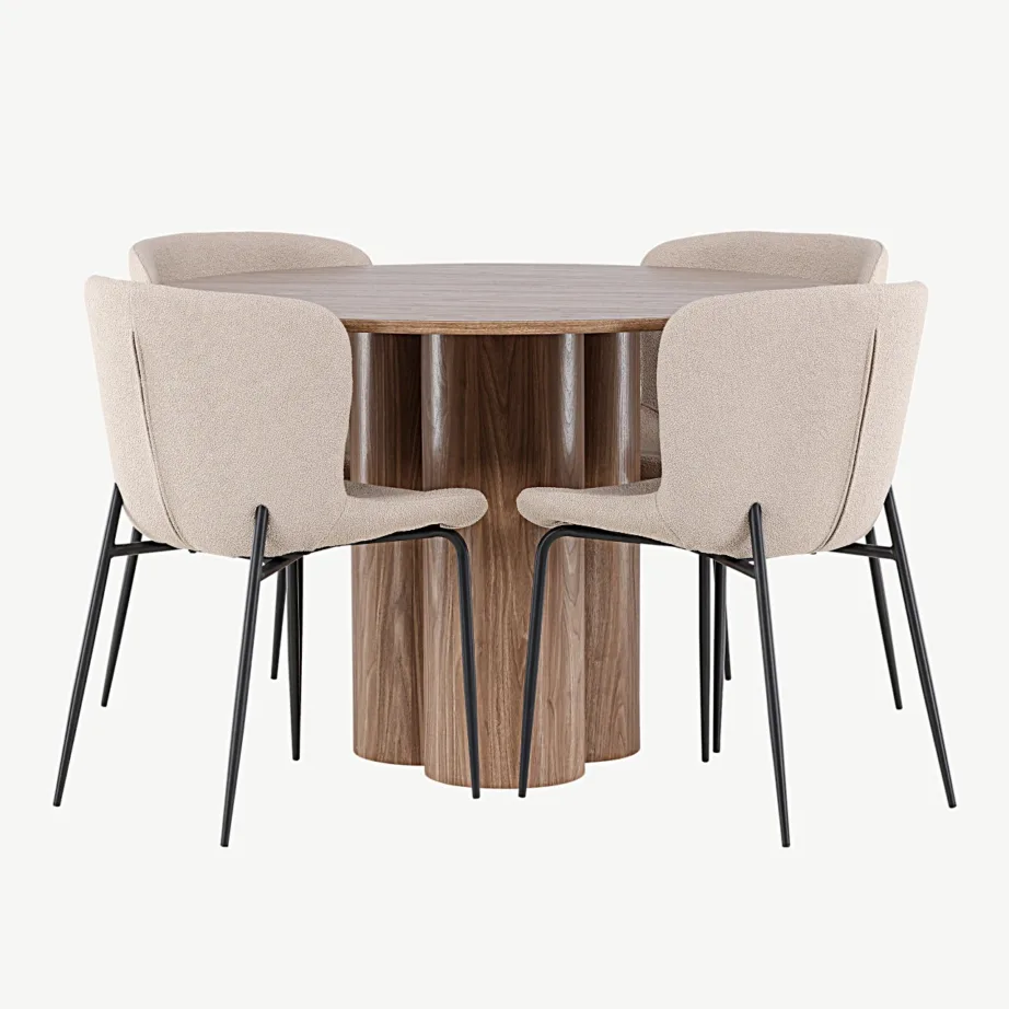 Ümmargune pruun söögilauakomplekt Olivia lauaga ja beežide Modesto buklee-toolidega (4 tk), GR24468 – 4