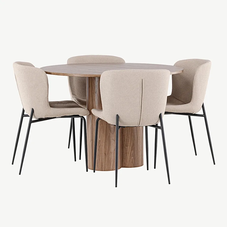 Ümmargune pruun söögilauakomplekt Olivia lauaga ja beežide Modesto buklee-toolidega (4 tk), GR24468 – 5