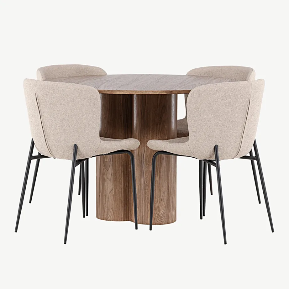 Ümmargune pruun söögilauakomplekt Olivia lauaga ja beežide Modesto buklee-toolidega (4 tk), GR24468 – 7