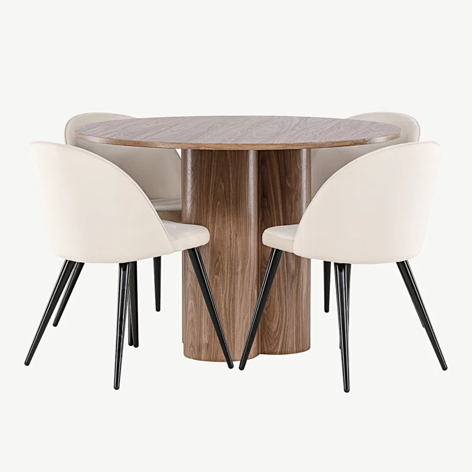 Ümmarguse pruuni söögilaua Olivia (MDF, ø110 cm) ja beežide velvetkattega toolide komplekt, GR24471 – 2