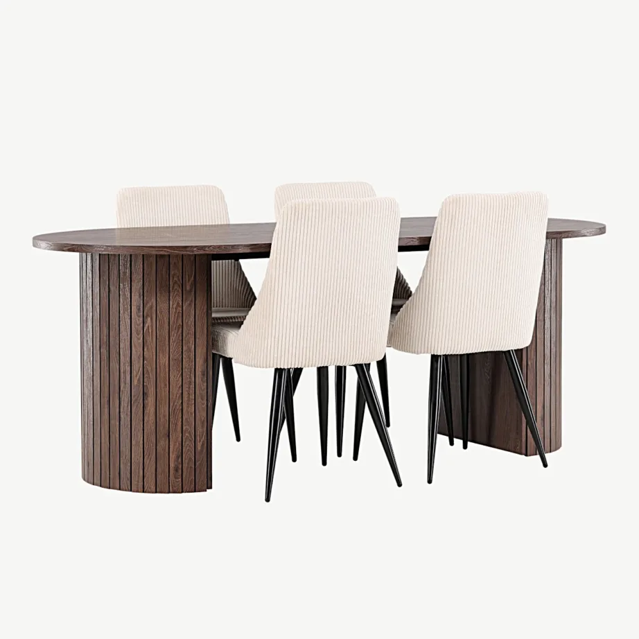 Häröni mokkatooniline MDF-söögilaud ja beežid Leone terasjalgadel toolid, GR24506 – 3