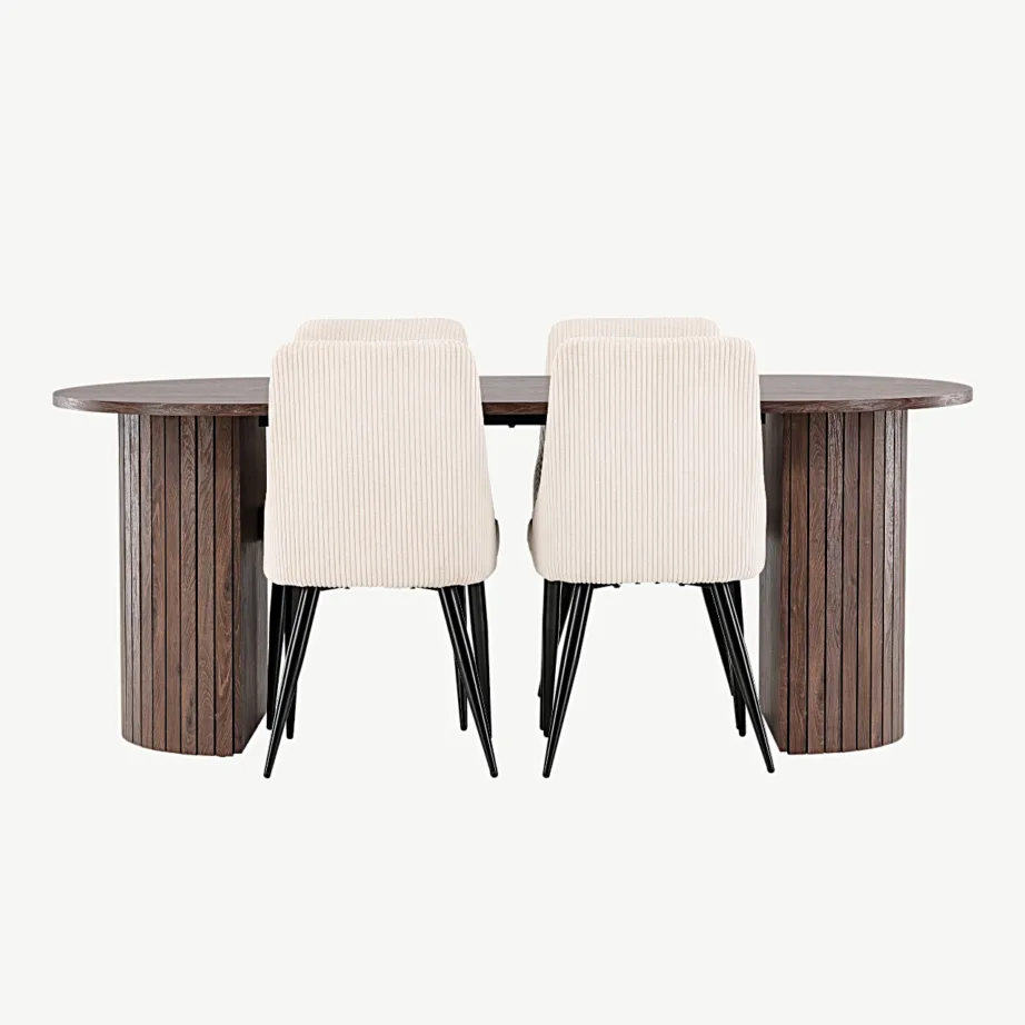 Häröni mokkatooniline MDF-söögilaud ja beežid Leone terasjalgadel toolid, GR24506 – 4