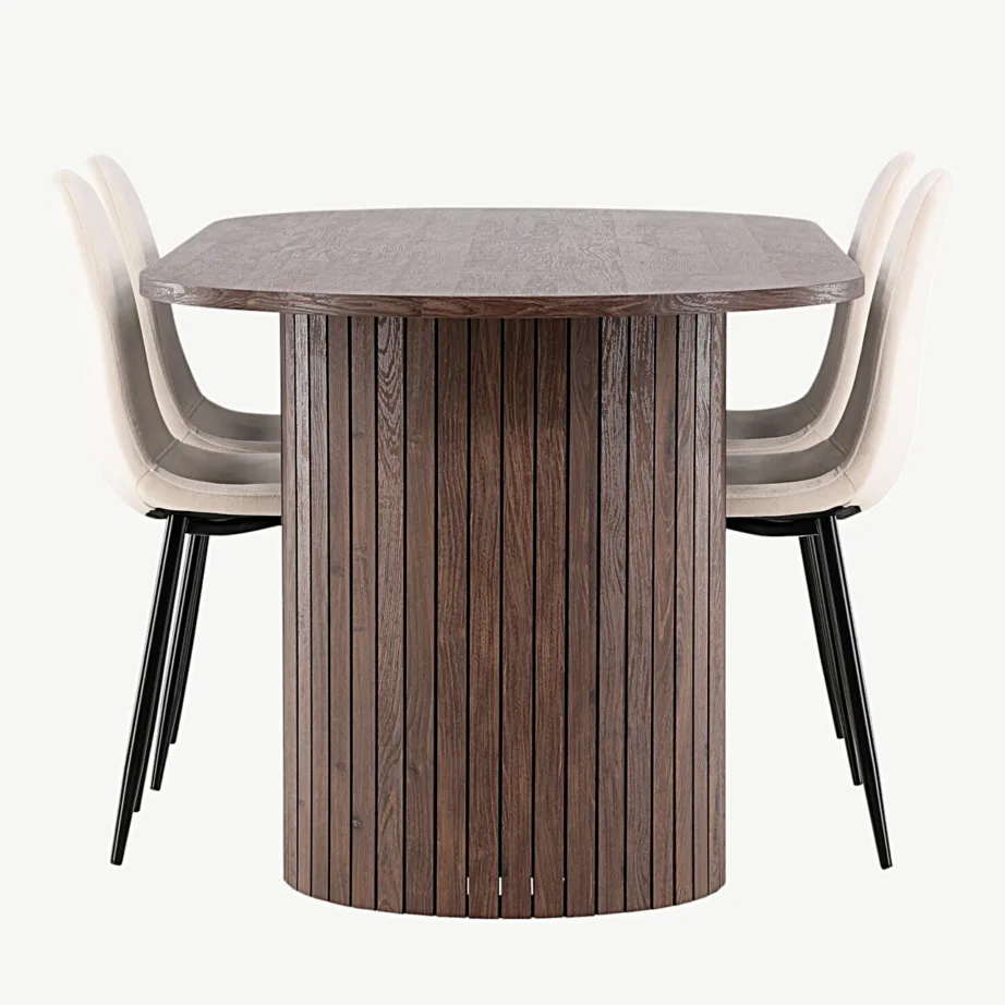 Modernne mokka toonis söögilaud Härön ja sametpolsterdusega Polar toolid (beež, 200 × 90 cm), GR24509 – 2