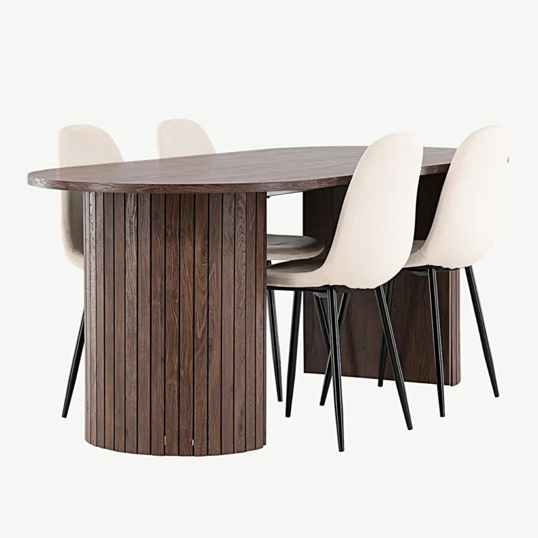 Modernne mokka toonis söögilaud Härön ja sametpolsterdusega Polar toolid (beež, 200 × 90 cm) - GR24509