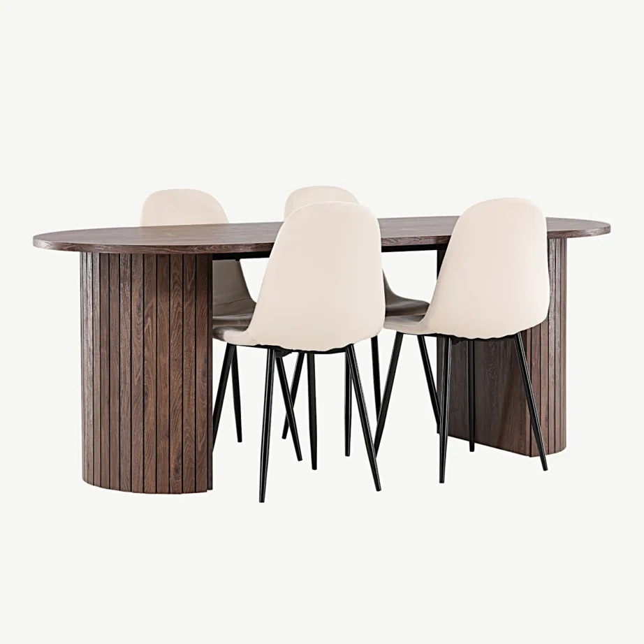 Modernne mokka toonis söögilaud Härön ja sametpolsterdusega Polar toolid (beež, 200 × 90 cm), GR24509 – 3