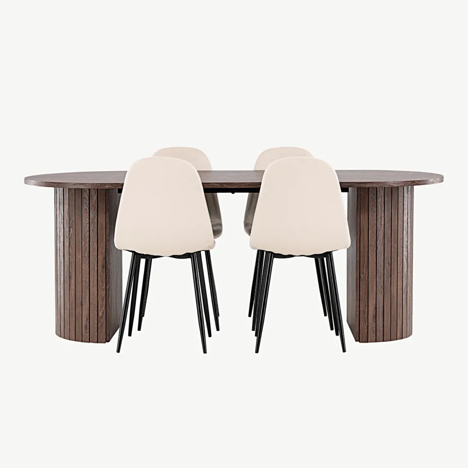 Modernne mokka toonis söögilaud Härön ja sametpolsterdusega Polar toolid (beež, 200 × 90 cm), GR24509 – 4