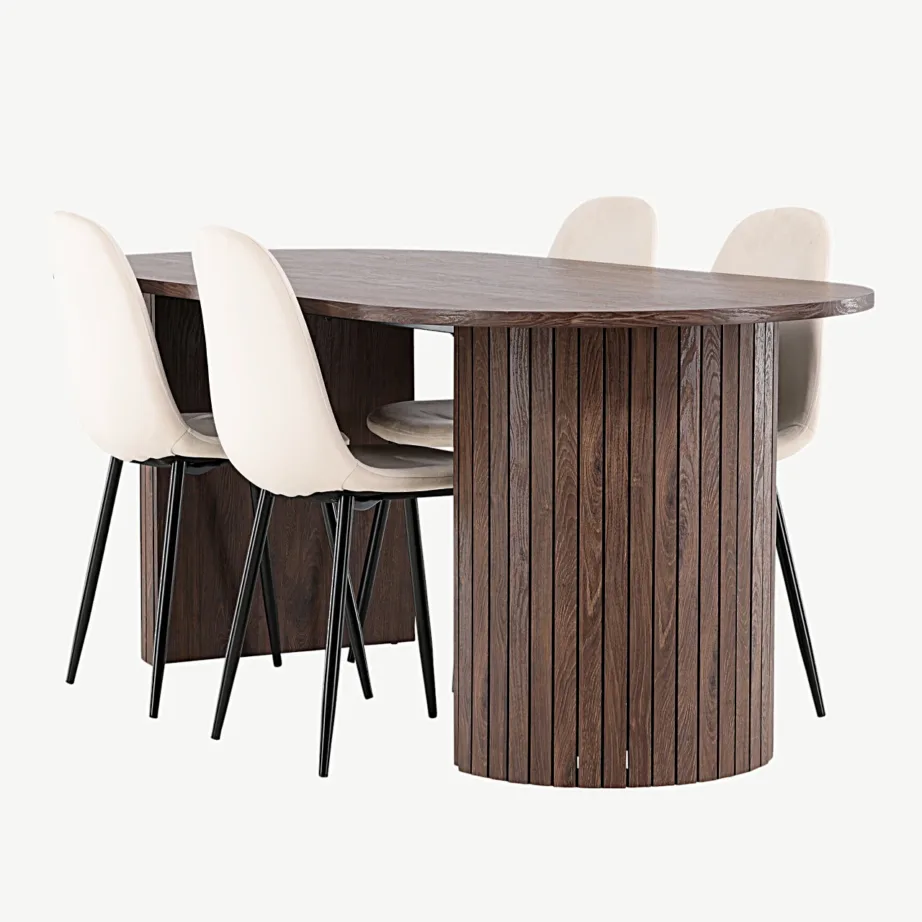 Modernne mokka toonis söögilaud Härön ja sametpolsterdusega Polar toolid (beež, 200 × 90 cm), GR24509 – 6