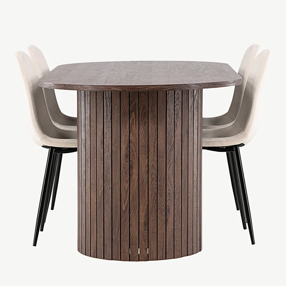 Modernne mokka toonis söögilaud Härön ja sametpolsterdusega Polar toolid (beež, 200 × 90 cm), GR24509 – 7