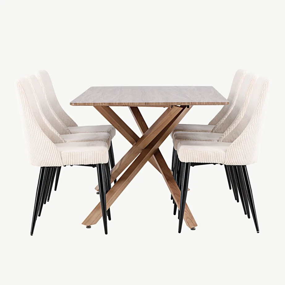 Mokkatooniga söögilaud Piazza ja beežid polüesterkordist söögitoolid Leone, GR24517 – 2