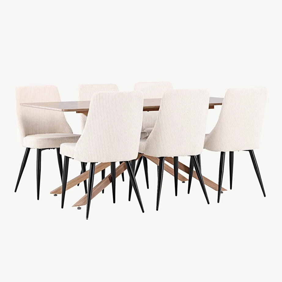 Mokkatooniga söögilaud Piazza ja beežid polüesterkordist söögitoolid Leone, GR24517 – 3