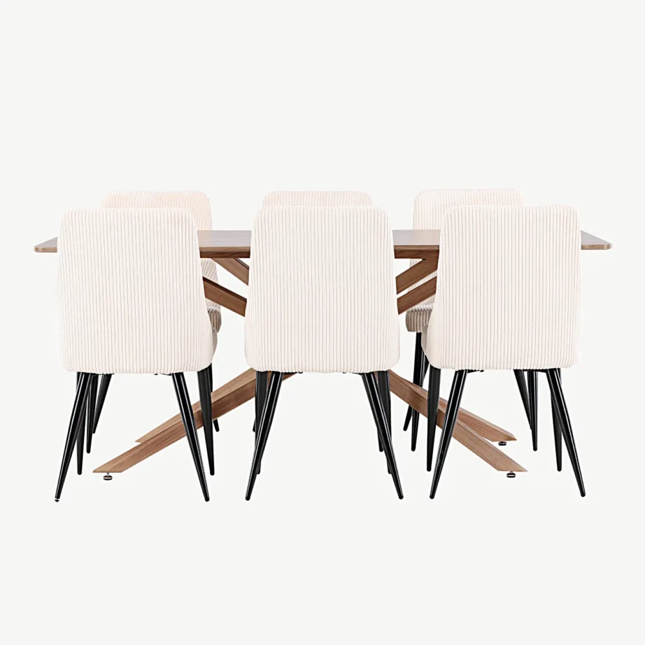 Mokkatooniga söögilaud Piazza ja beežid polüesterkordist söögitoolid Leone, GR24517 – 4