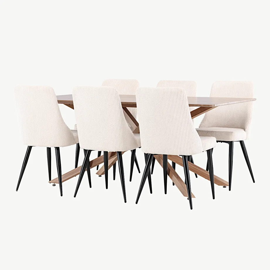 Mokkatooniga söögilaud Piazza ja beežid polüesterkordist söögitoolid Leone, GR24517 – 5