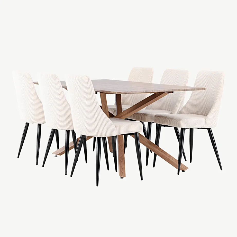 Mokkatooniga söögilaud Piazza ja beežid polüesterkordist söögitoolid Leone, GR24517 – 6