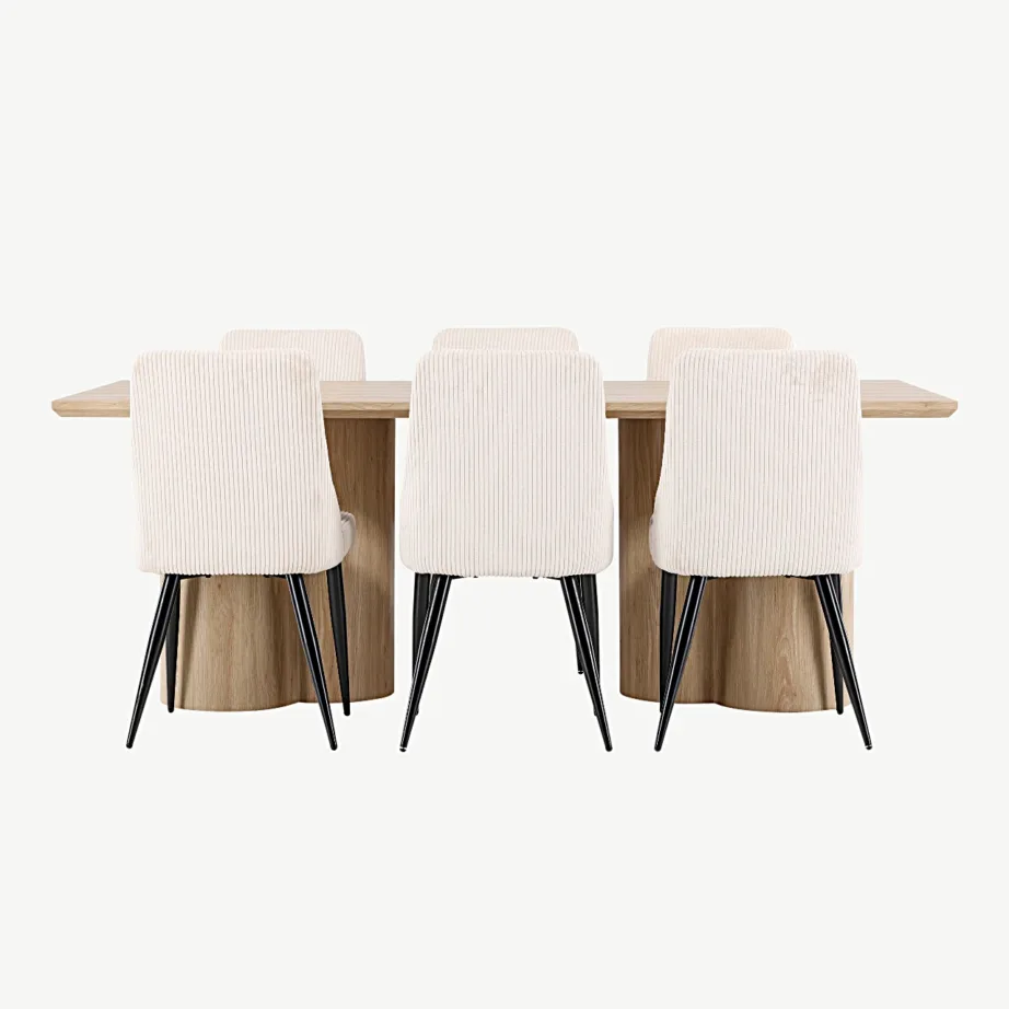 Söögilauakomplekt Olivia laua ja Leone toolidega (looduslik MDF, beež polster, 210×100 cm), GR24546 – 4