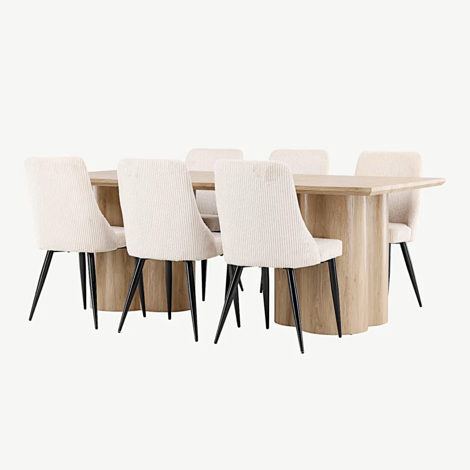 Söögilauakomplekt Olivia laua ja Leone toolidega (looduslik MDF, beež polster, 210×100 cm), GR24546 – 5