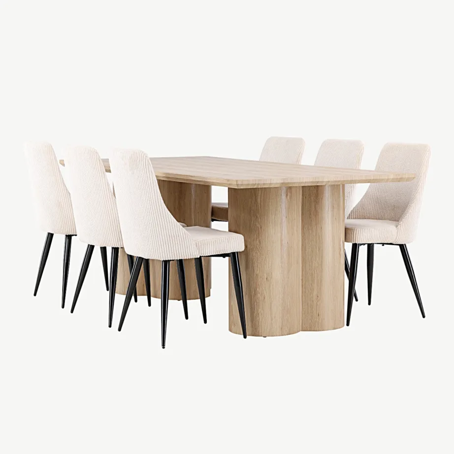 Söögilauakomplekt Olivia laua ja Leone toolidega (looduslik MDF, beež polster, 210×100 cm), GR24546 – 6