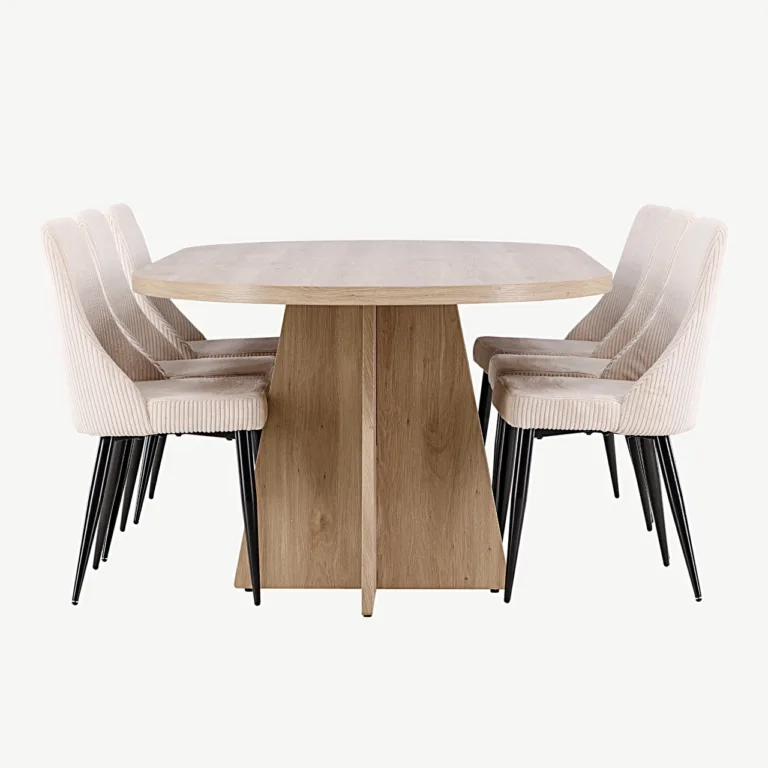Skandinaavia stiilis ovaalne söögilaud Bootcut ja beež Leone tool (MDF, 230×115 cm) - GR24558