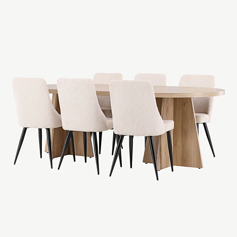 Skandinaavia stiilis ovaalne söögilaud Bootcut ja beež Leone tool (MDF, 230×115 cm) - GR24558