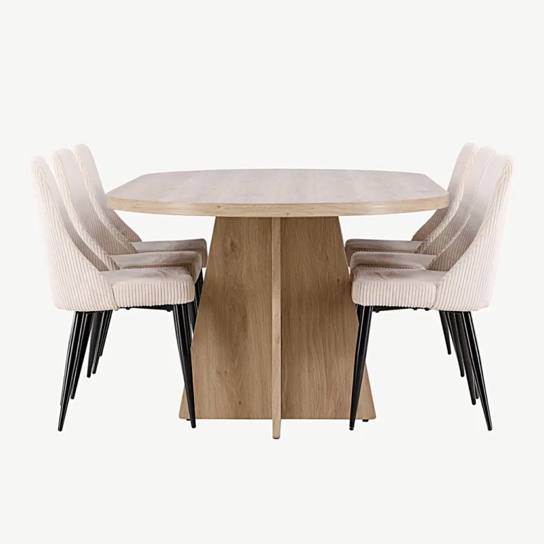 Skandinaavia stiilis ovaalne söögilaud Bootcut ja beež Leone tool (MDF, 230×115 cm) - GR24558