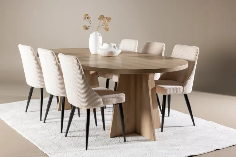 Skandinaavia stiilis ovaalne söögilaud Bootcut ja beež Leone tool (MDF, 230×115 cm) - GR24558
