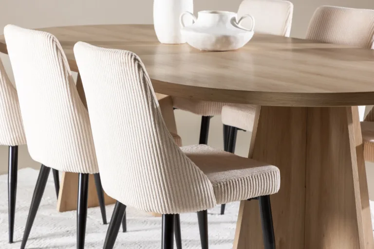 Skandinaavia stiilis ovaalne söögilaud Bootcut ja beež Leone tool (MDF, 230×115 cm) - GR24558