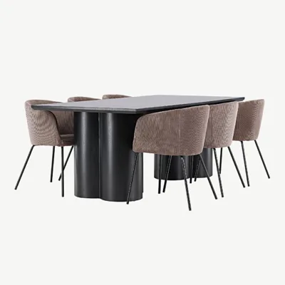 Mustast MDF-ist söögilaud Olivia ja pruunid sametist söögitoolid Berit - GR24585