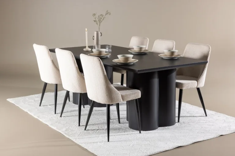 Must Olivia söögilauakomplekt beežide Leone toolidega (MDF, terasjalad) - GR24591
