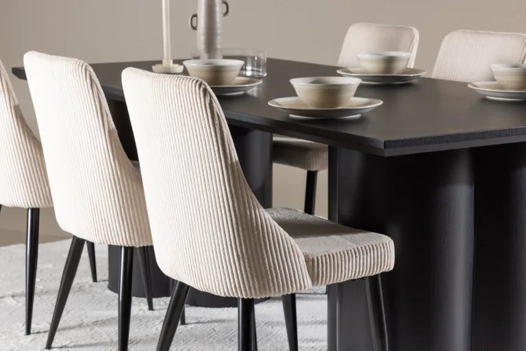 Must Olivia söögilauakomplekt beežide Leone toolidega (MDF, terasjalad) - GR24591