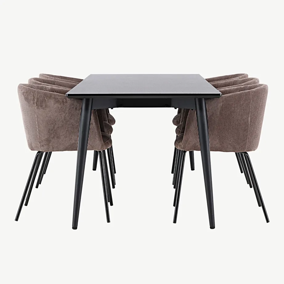 Must MDF-söögilaud Ellis ning pruunid polüesterist söögitoolid Berit, GR24602 – 2