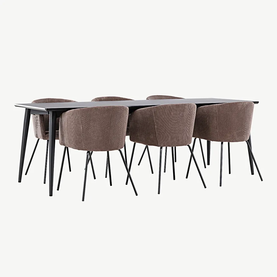 Must MDF-söögilaud Ellis ning pruunid polüesterist söögitoolid Berit, GR24602 – 3