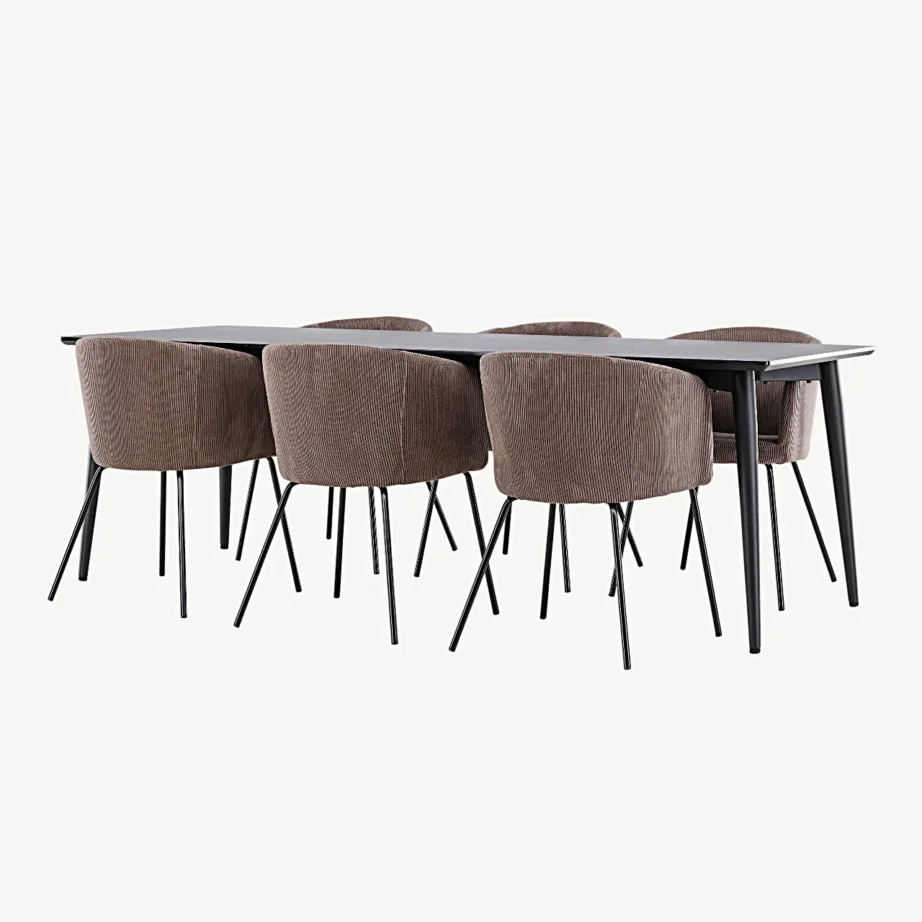 Must MDF-söögilaud Ellis ning pruunid polüesterist söögitoolid Berit, GR24602 – 5