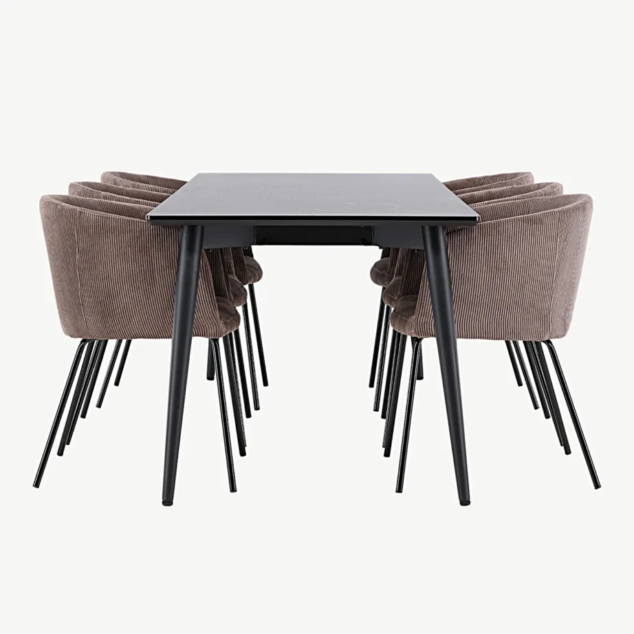 Must MDF-söögilaud Ellis ning pruunid polüesterist söögitoolid Berit, GR24602 – 7