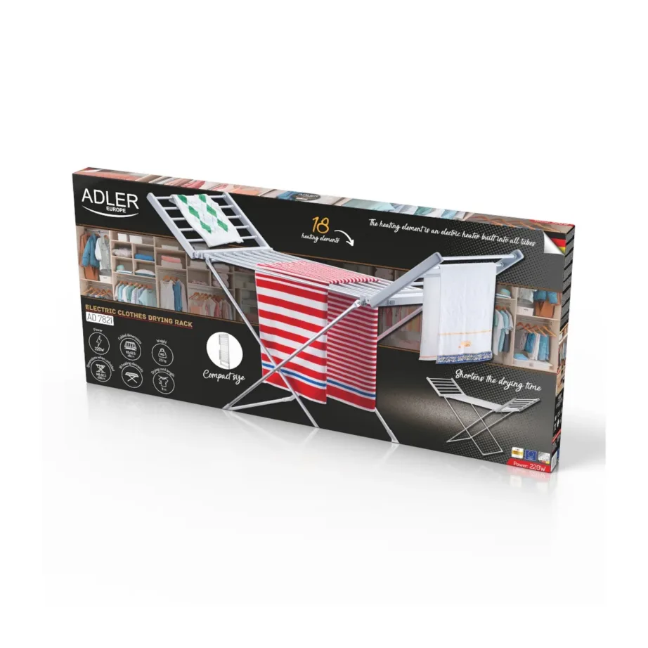 Adler AD 7821 hõbedane/valge volditav elektriline pesukuivatusrest 220W IP22 – 2