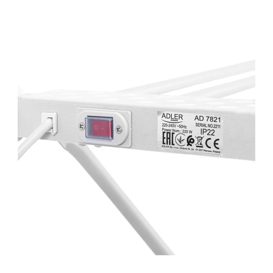 Adler AD 7821 hõbedane/valge volditav elektriline pesukuivatusrest 220W IP22 – 9