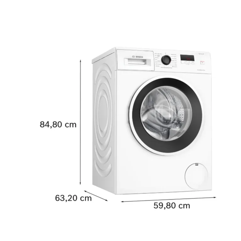 Bosch valge pesumasin 7 kg paigutatuna pesuruumi riiulite kõrvale
