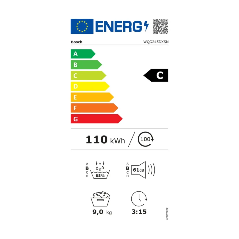 Bosch WQG245DXSN 9 kg hall soojuspumbaga kondenseeriv kuivati LCD-ekraaniga 60 cm – 9