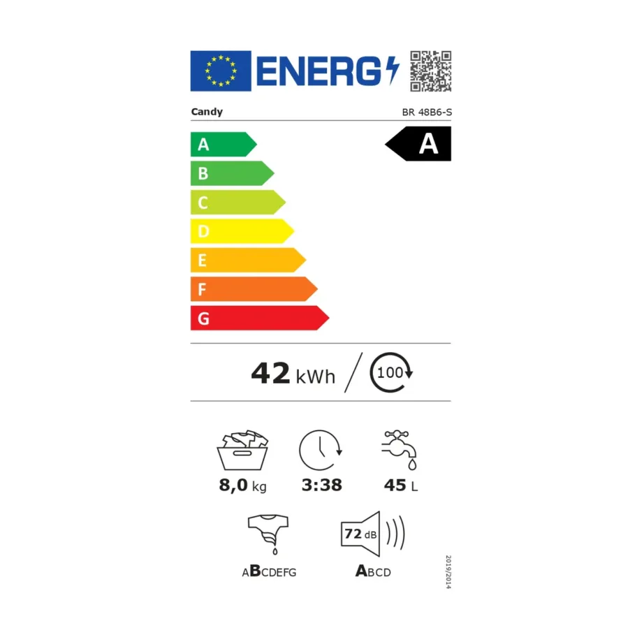 Candy BR 48B6-S 8 kg valge esilaadimisega pesumasin aurufunktsiooniga 60 cm Wi-Fi - 8