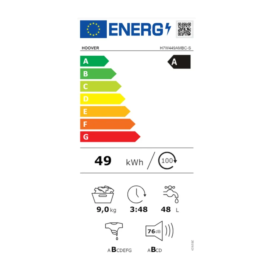 Hoover H7W449AMBC-S 9 kg valge eestlaetav pesumasin, 1400 p/min, 60 cm, Wi-Fi ja aurufunktsioon - 24
