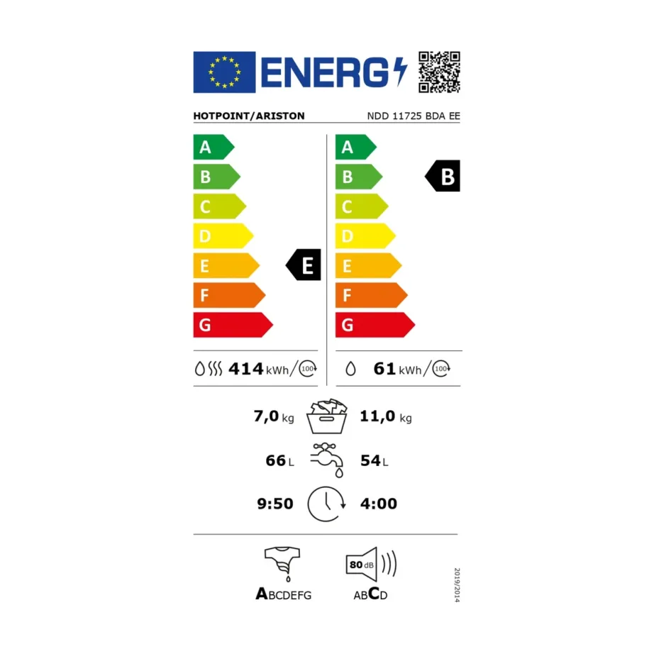 Hotpoint NDD 11725 BDA EE 11 kg must pesumasin-kuivati aurufunktsiooniga, 60 cm – 8