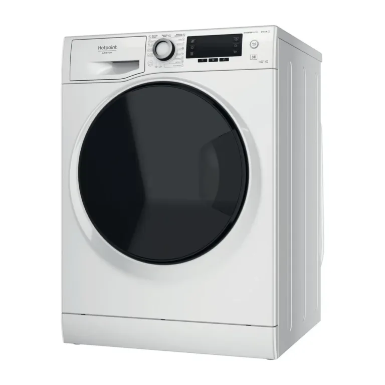 Valge esilaetav pesumasin-kuivati Hotpoint NDD 11725 DA EE eestvaates