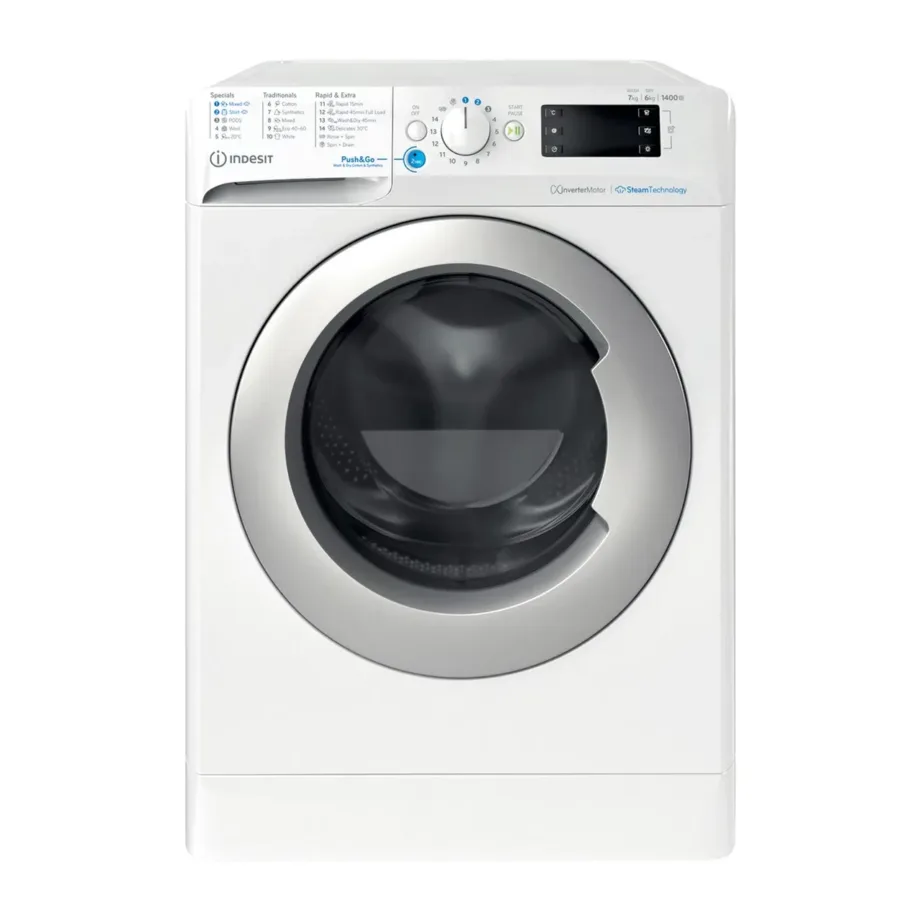 Indesit BDE 76435 WSV EE 60 cm valge pesumasin-kuivati 7/6 kg LCD aurufunktsiooniga