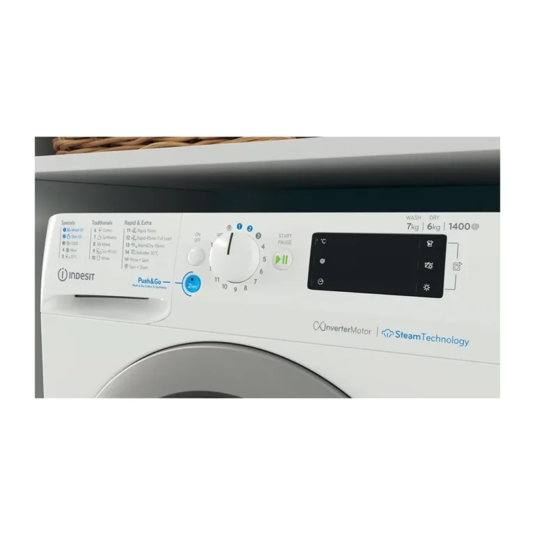 valge pesumasin kuivatiga Indesit BDE 76435 WSV EE eestvaates
