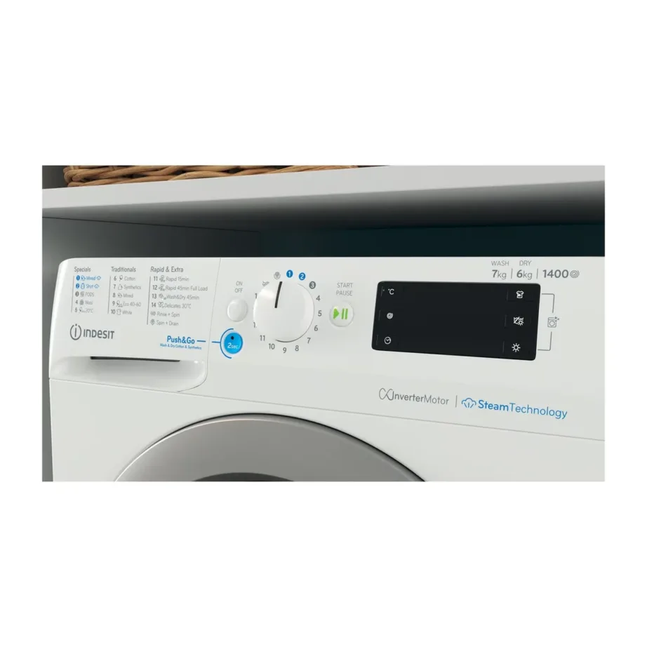 Indesit BDE 76435 WSV EE 60 cm valge pesumasin-kuivati 7/6 kg LCD aurufunktsiooniga – 2