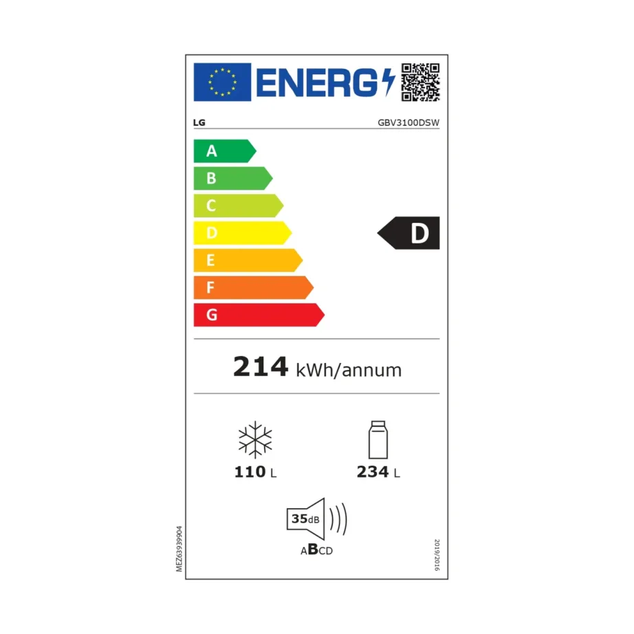 LG GBV3100DSW 60 cm valge vabaltseisev kombikülmik alumise sügavkülmaga 344 l – 10