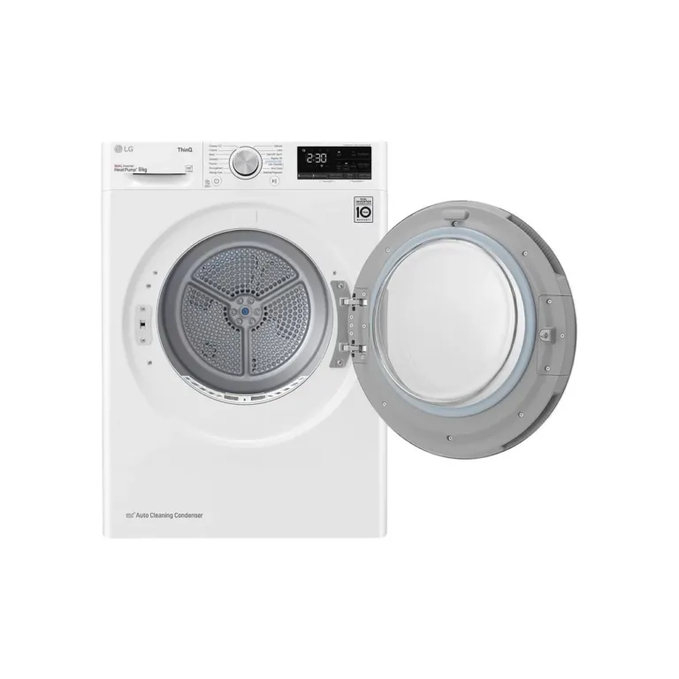 valge 8 kg soojuspumba kuivati LG RH80V3AV6N diagonaalvaade