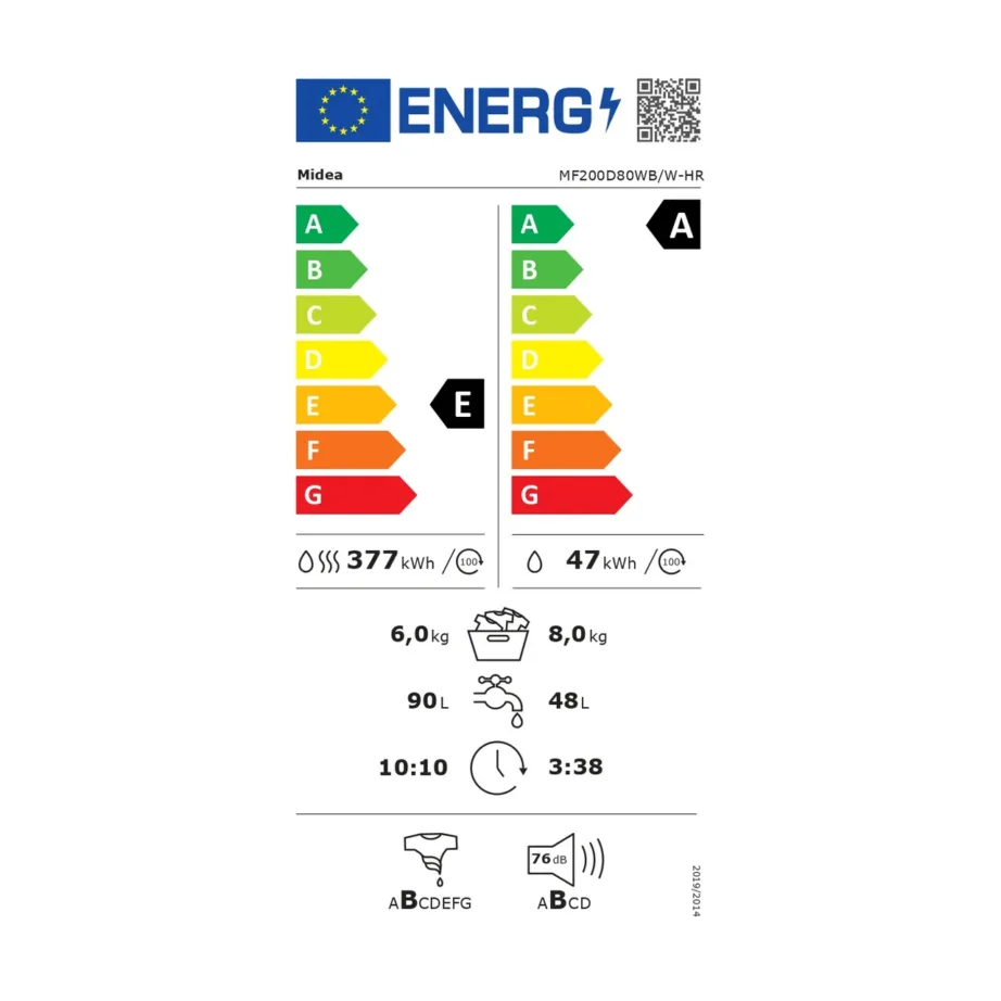 Midea MF200D80WB/W-HR 8 kg valge pesumasin-kuivati aurufunktsiooni ja nutijuhtimisega 60 cm – 7