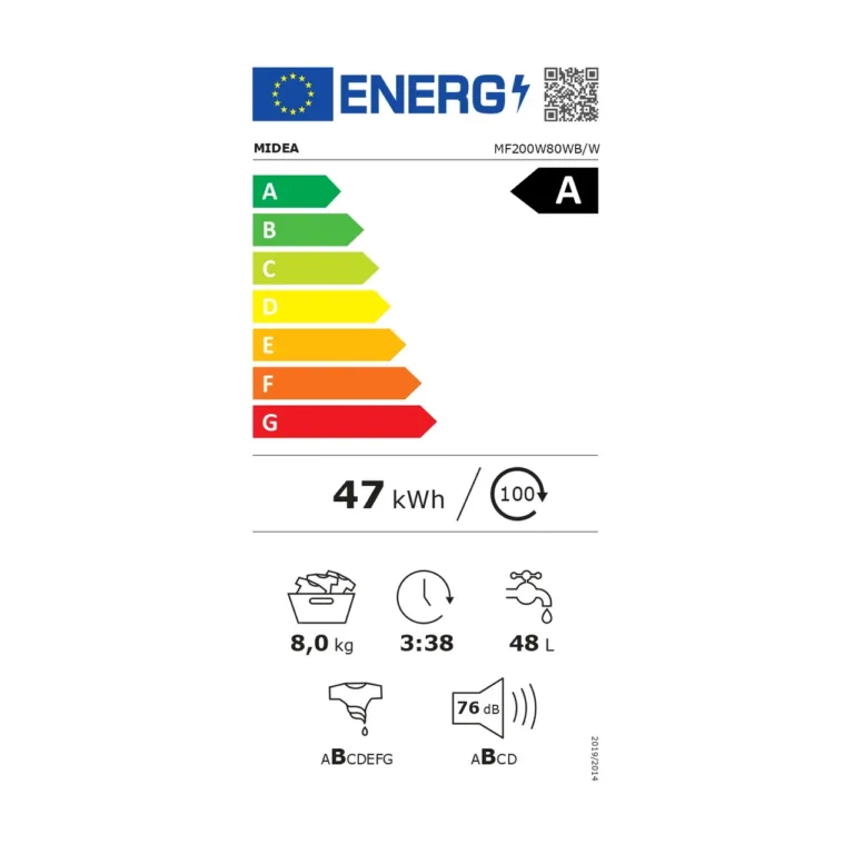 Midea MF200W80WB/W-HR pesumasin parem külgvaade